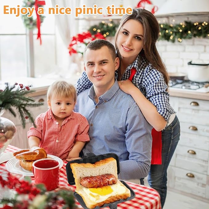 Double-Sided Stove Top Sandwich Baking Pan,Hot Dog Toaster,Nonstick Sandwich Maker Kitchen Pie Iron Press Sandwich Maker for Breakfast Pancakes Omelets Frittatas Toast
