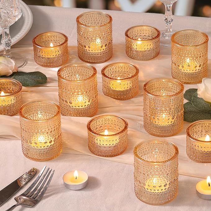 24pcs Gold Assorted Votive Candle Holders, Polka Dot Tea Light Candle Holder Glass for Wedding Centerpieces, Gold Candle Holder for Table Centerpiece, Party, Holiday and Home Decor