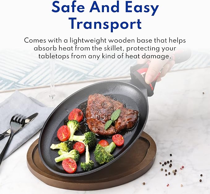 New Star Foodservice 1028614 Commerical Grade Cast Iron Fajita Set, Sizzling Skillet, Japanese Steak Plate