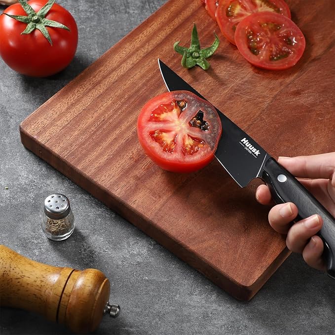 Huusk Japanese Kitchen Utility Knife 5.7in - Titanium Coating Blade Small Kitchen Knife, Sharp Mini Chef Knives for All Purpose, High Carbon Stainless Small Chef Knifes, Christmas Gifts for Men
