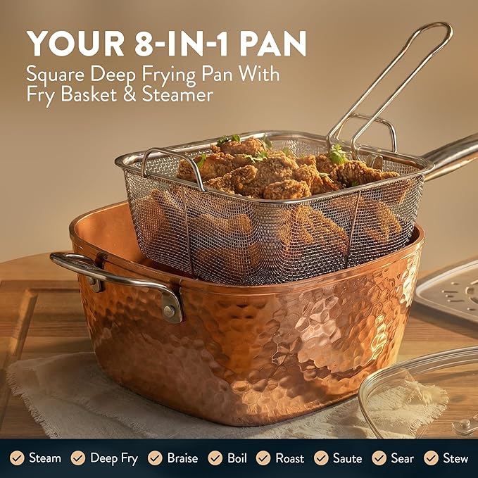 Gotham Steel Hammered 24 Pc Ceramic Cookware Set Nonstick, True Ceramic Pots and Pans Set Non Stick with Deep Square Pan Set & Bakeware Set, Non Toxic PFOA PFOS Free, Oven & Dishwasher Safe