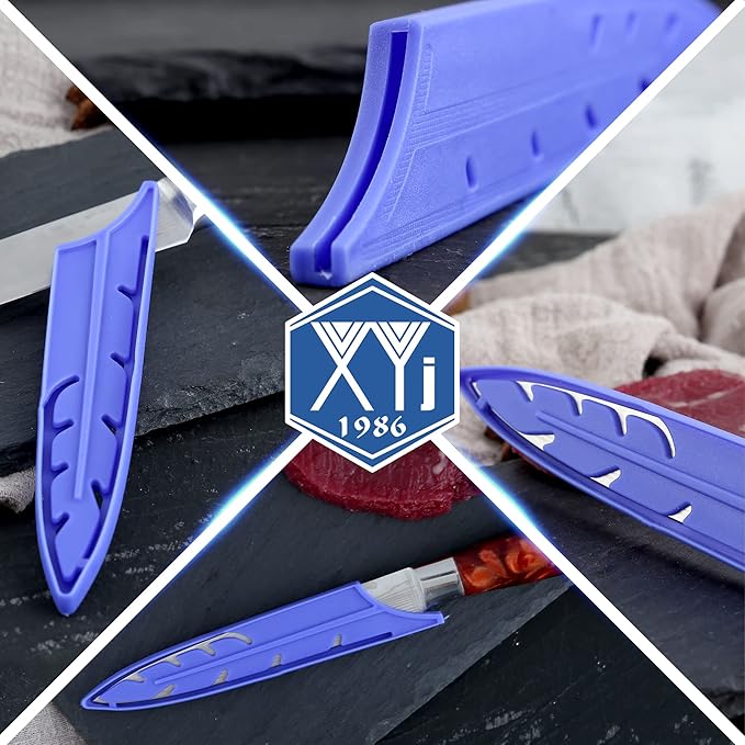 XYJ 2pcs/set Safety Knife Covers Sleeves Knives Edge Guard, Universal Knife Sheath, Paring, Utility Knife Case Blade Guards Protector Blue Kitchen Knife Cover Sleeve (For 5'' Utility Knife)