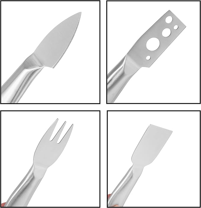Internet's Best 4 Piece Stainless Steel Cheese Knife Set - Charcuterie Knives Set with Cutter, Slicer, Fork & Spreader – Dishwasher Safe - Ideal Cheese Board Knives for Hard, Soft, Crumble, Cheeses