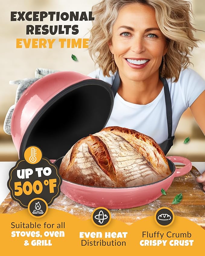 CRUSTLOVE Dutch Oven Bread Baking - 5QT Enamel Bread-Oven - incl Sourdough Bread-Baking Suppliers like Dough Whisk Scoring Lame etc Bread-Dome Cast Iron Bread-Pan with Lid for Sour dough, Bread-making