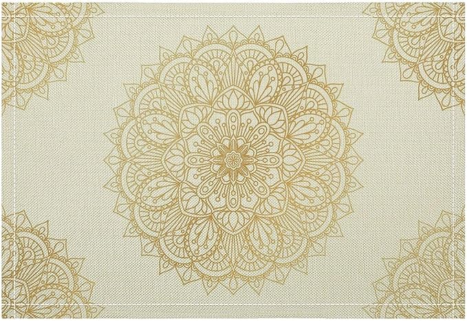 Boho Mandala Placemats Set of 4 Bohemia Floral Art Printed Dining Table Mats for Restaurant Home Kitchen Holiday Picnic Party Decor 12x18in
