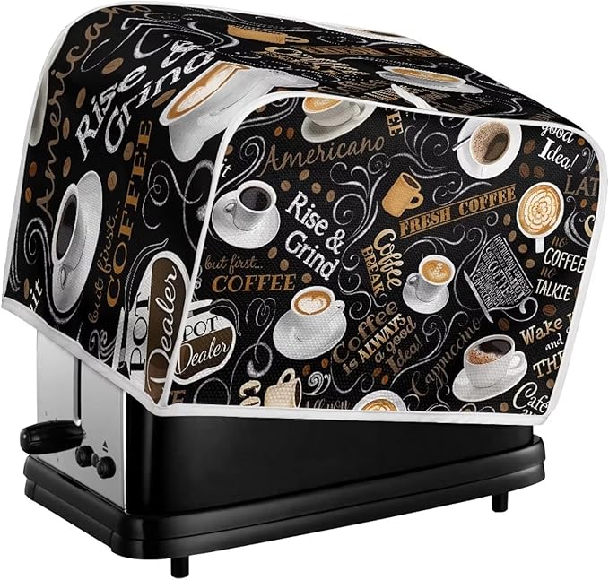 Annejudy Coffee Theme Print 2 Slice Toaster Cover Kitchen Small Appliance Covers Universal Size Microwave Oven Dustproof Cover Women