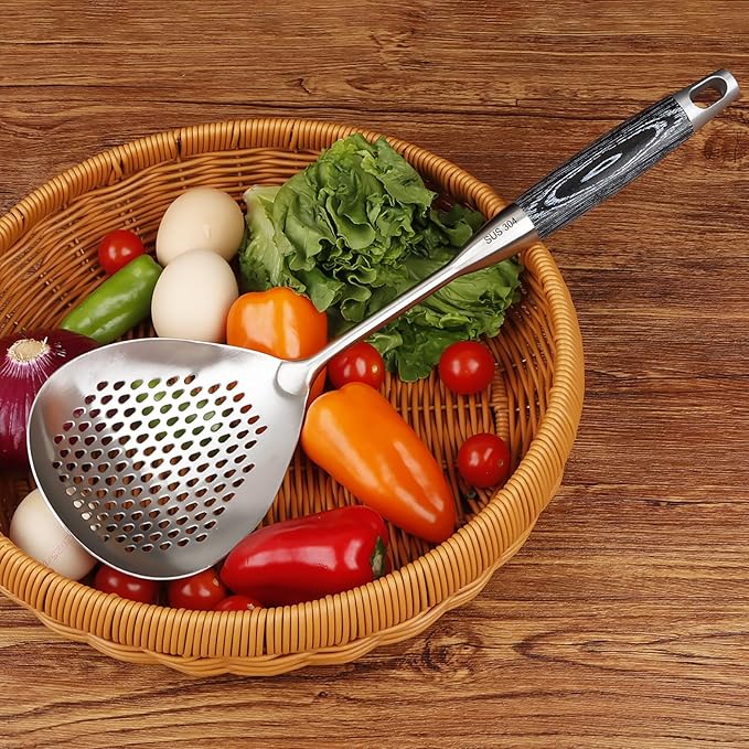 Skimmer Slotted Spoon, 304 Stainless Steel Spider Strainer Skimmer Ladle Spoon for Cooking and Frying, Pasta, Spaghetti, 4.3 inch, Dishwasher safe