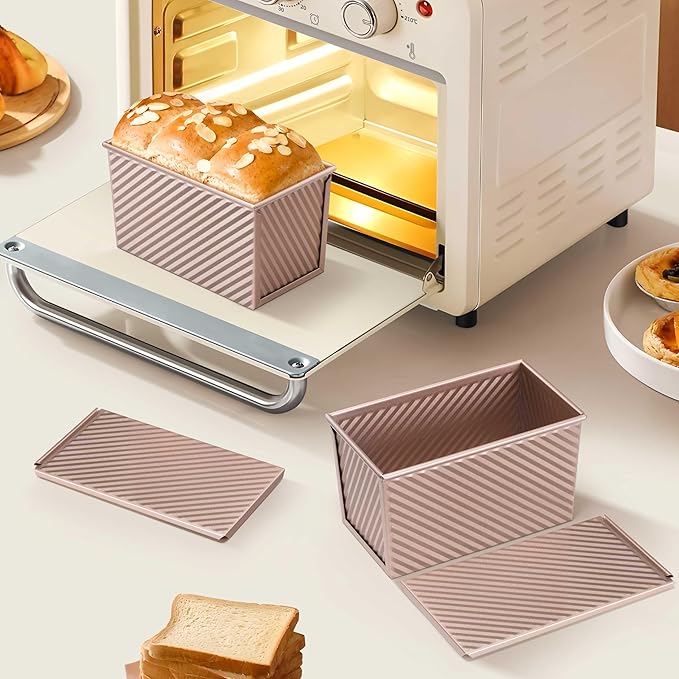 LIANYU Pullman Bread Loaf Pan with Lid, 4 Pack 1 Pound Nonstick Sourdough Loaf Pans, Heavy Duty Metal Baking Bread Tin, Homemade Sandwich Toast Bakeware, Oven Safe, Rose Gold