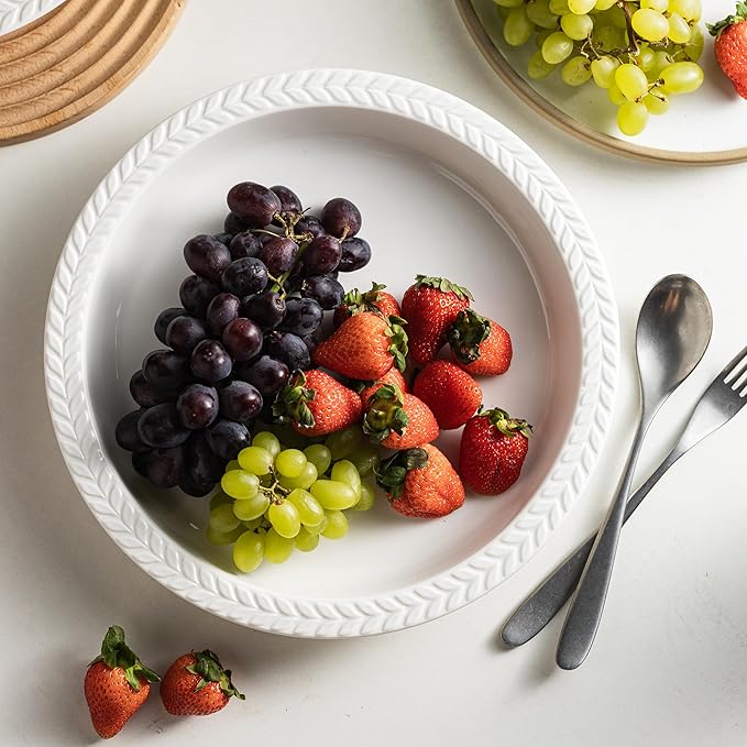 Cormomu Ceramic Pie Pan Set of 2, 11 inch Round Baking Dish, Porcelain Pie Plate, Non-Stick, Oven & Dishwasher Safe, Non-Stick Pie Dish for Baking