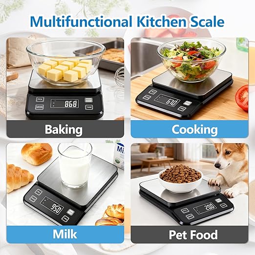 IPX7 Waterproof Food Scale | 0.01oz/0.1g Precision Kitchen Scale, 11lb/5kg | USB Rechargeable, Stainless Steel & Washable Kitchen Gadgets for Cooking, Baking