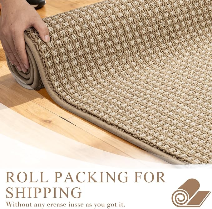 Kitchen Rugs,Non Slip Absorbent Kitchen Mats for Floor-Thick Stain Resistant Washable Kitchen Floor Mat Runner Carpet for Hallways,Entryway,Laundry Room,Sink(17"x29"+17"x59",Brown,Roll Package)
