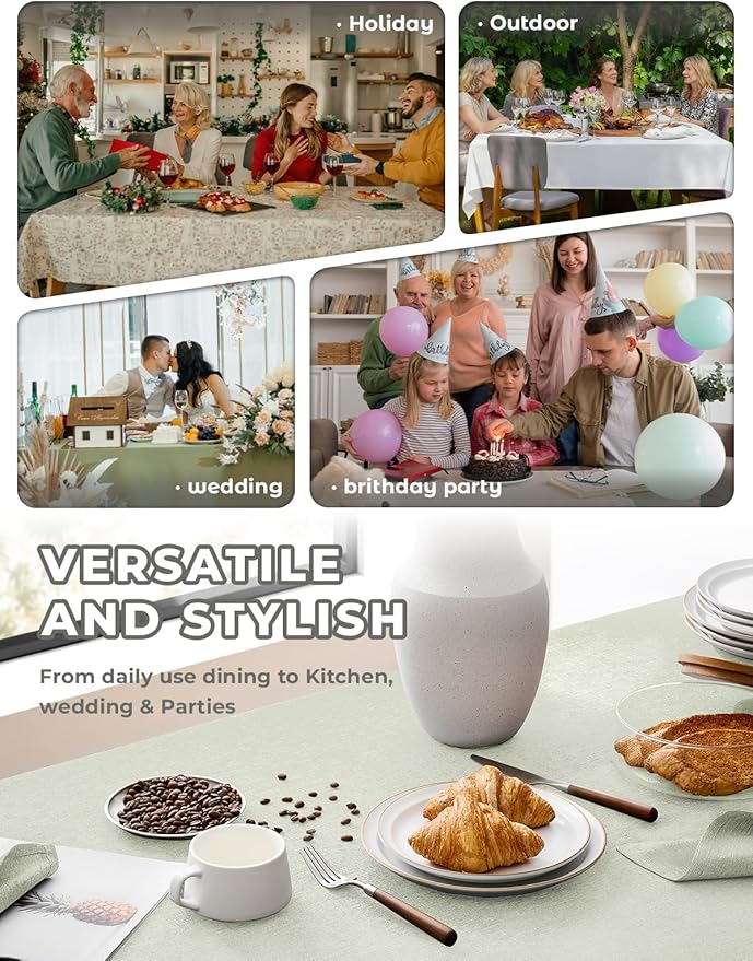 Extra Long Rectangle Linen Farmhouse Tablecloth for 10ft Table,Dirty-repel Easy to Clean Banquet Burlap Tablecloths for Dining& Kitchen Table(Oblong, 60 x 144 Inch (12-14 Seats), Light Grey)