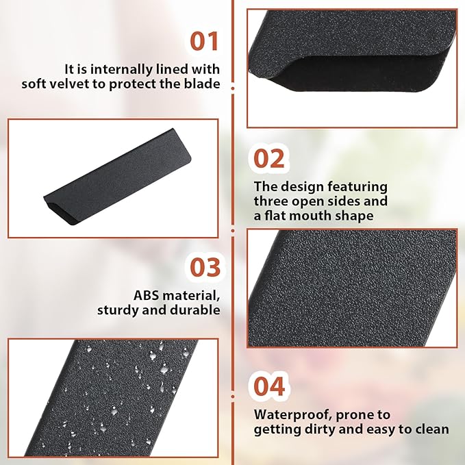 KAKUPPA 2 Pcs 6" Knife Sheath and Guard Cover, Protective Chef Knife Blade Cover for Kitchen Storage and Travel, Black ABS Plastic Waterproof Knife Edge Protector