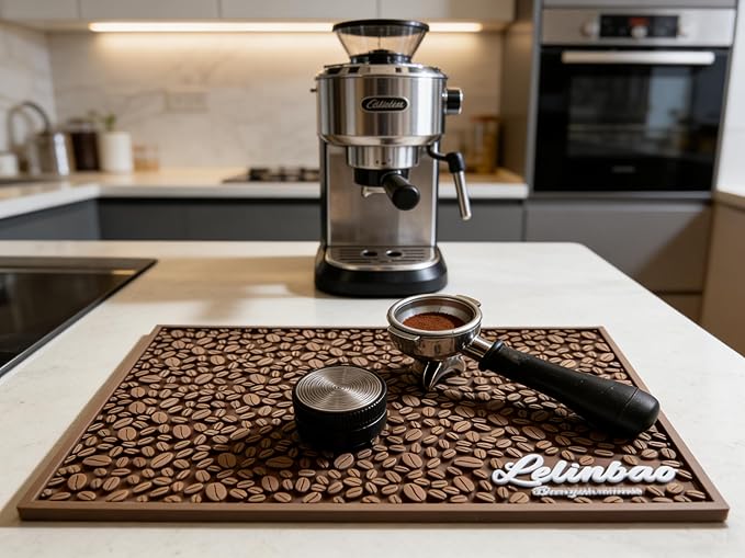 Lelinbao Bar Mats for Countertops, Heavy Duty Rubber Mat, 3D Coffee Bean Coffee Bar Mat, Dish Drying Mat for Kitchen, Restaurant, Coffee Bar Essentials, Non-Slip Drip Tray Mat(Coffee,18"x12")