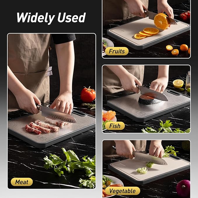 2 in 1 Pure Titanium Cutting Boards for Kitchen Non Toxic Chopping Board with Handle Large Big Small Kitchen Meat Butcher Block Not Stainless Steel Wood Bamboo Plastic Silicone Acrylic Teak Sink