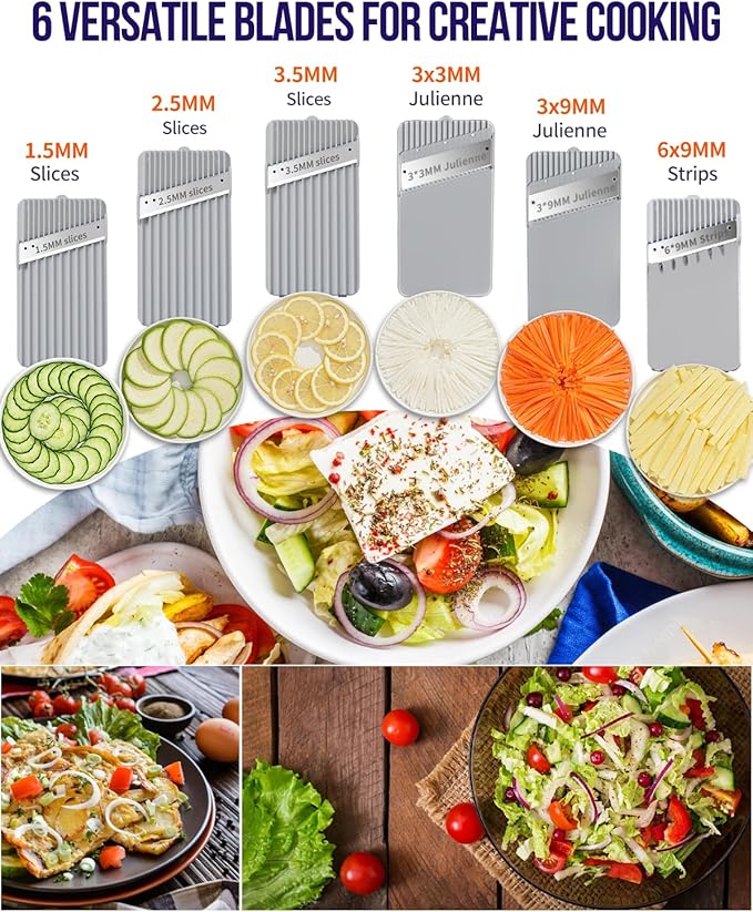 Upgrade Mandoline Slicer Safe Vegetable Chopper-Julienne Dicer for Kitchen, Potato Slicer, Adjustable Vegetable Cutter with Container, Multifunctional 6 in 1 Food Chopper (Black)