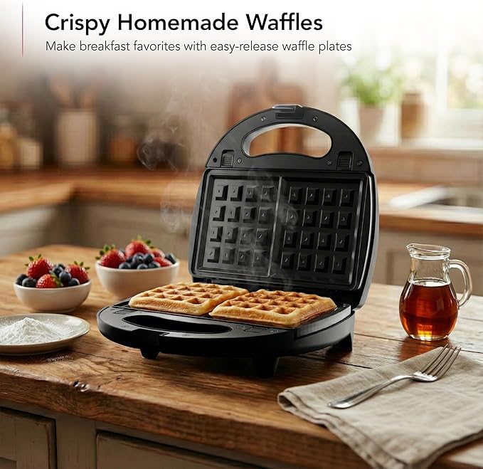 OVENTE 3 in 1 Electric Sandwich Maker, Panini Press Grill and Waffle Iron Set with Removable Non-Stick Plates, Perfect for Cooking Grilled Cheese, Tuna Melts, Burgers, Steaks and Snacks, Black GPI302B