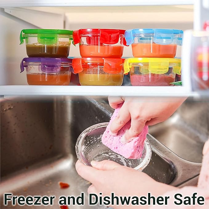 ARSUK 7oz Glass Food Storage Containers with Airtight BPA-Free Lids 6 Pack, 1 Cup Small Glass Freezer Containers for Sauce, Sides, Meal Prep - Reusable & Dishwasher Microwave Fridge Freezer Safe