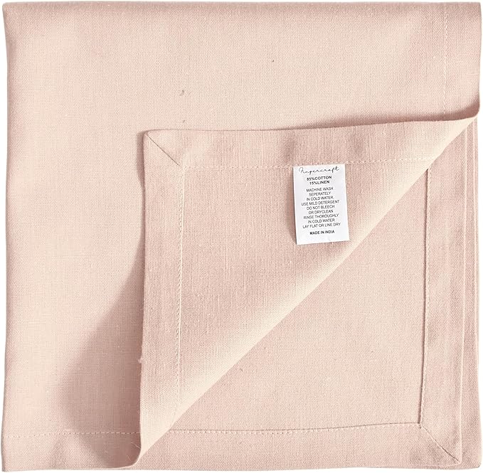 Cloth Napkins Dinner Washable Set of 4 in Cotton Linen Fabric Premium Quality, Mitered Corners for Reusable Every Day Use Pre Shrunk and Good Absorbency Christmas Cloth Napkins (Pack of 4, Peach)
