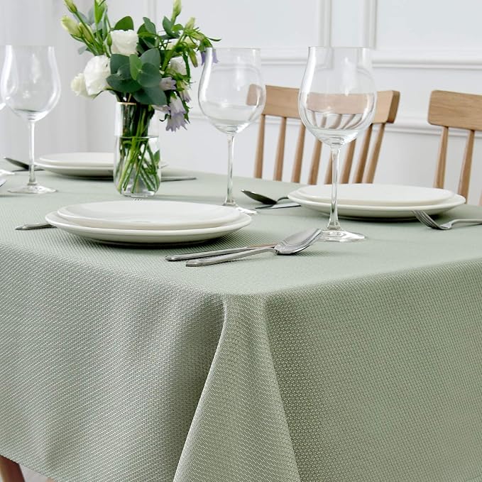 maxmill Jacquard Tablecloth Stain Resistant Waterproof Wrinkle Resistant Spillproof Washable Soft Textured Table Cloth for Dining Room, Indoor and Outdoor Use, Rectangle 60 x 140 Inch, Sage Green