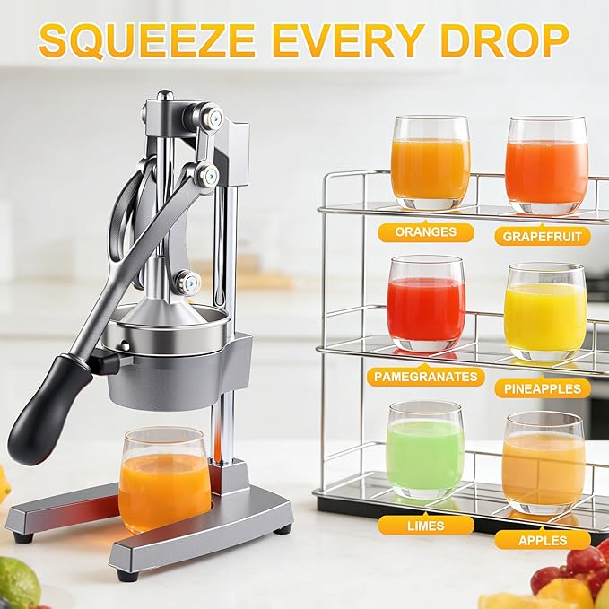 Manual Cast Iron Citrus Juicer,Commercial Hand Press Squeezer,Heavy Duty Countertop Squeezer for Fresh Orange Lemon Juice with Stainless Steel Cup