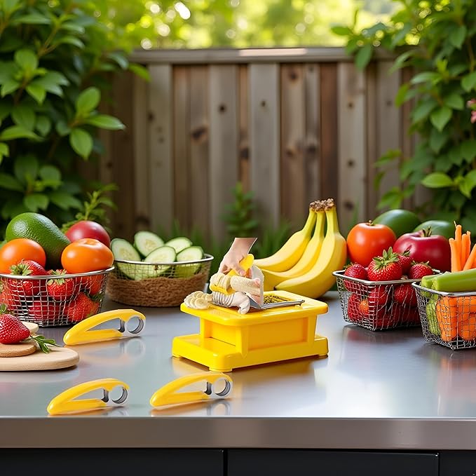 3Pcs Yellow Food Manual Slicer Banana Strawberry Cucumber Carrot Egg Vegetable Fruit Multifunctional Slicer Stainless Steel Food Slicer, Handheld Portable Small Food Slicer Mandolines and Slicers