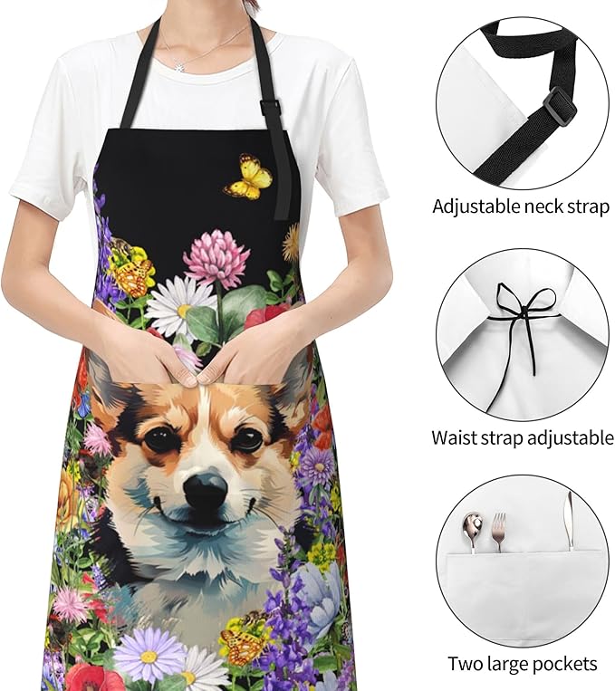 Apron with Pockets Aprons for Women Men Kitchen Chef Apron for Cooking Gardening Server Waitress Painting