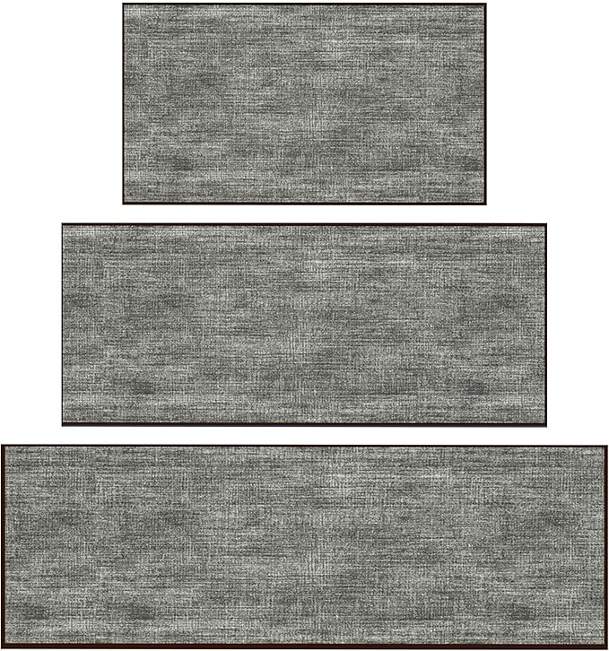Ottomanson 3-Piece Kitchen Rug Set - Non Slip Runner & Washable Mat - 1'11" x 3' + 1'11" x 4' + 1'11"' x 5' - Durable, Stain Resistant for Entryway, Bedroom and Bathroom, Solid Brown