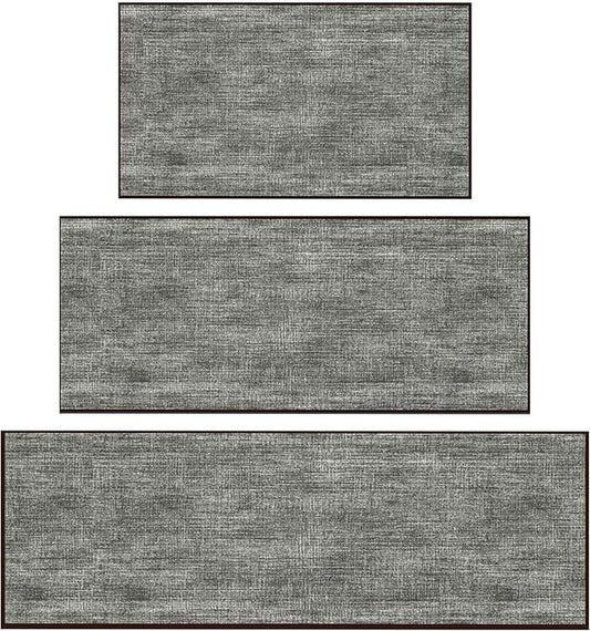 Ottomanson 3-Piece Kitchen Rug Set - Non Slip Runner & Washable Mat - 1'11" x 3' + 1'11" x 4' + 1'11"' x 5' - Durable, Stain Resistant for Entryway, Bedroom and Bathroom, Solid Brown