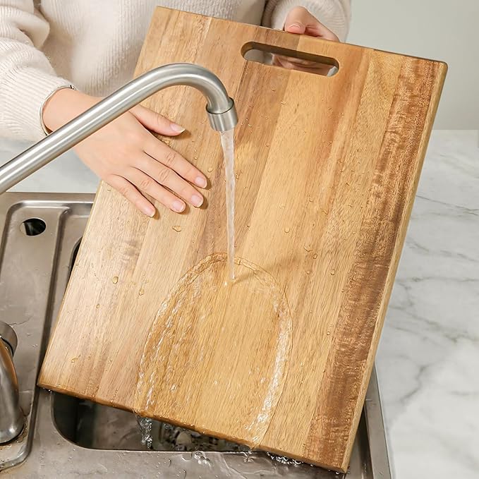 Acacia Cutting Board Set of 3 with Holder – Solid Acacia Wood Cutting and Serving Boards, Durable Chopping Boards for Meat, Vegetables and Fruits