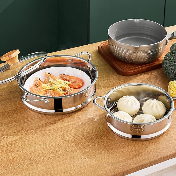 BinaryABC Stainless Steel Dumpling Steamer Basket for Pot,26cm Steamer Insert for Food Veggie Rice Noodle Roll (10.23INCH)