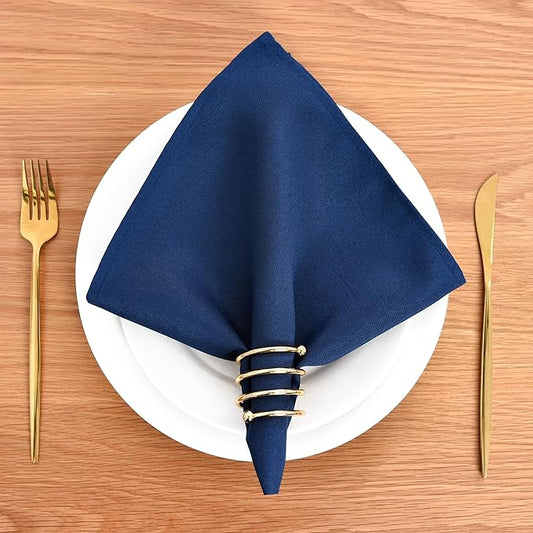 Wolkemer Set of 4 Navy Blue Cloth Napkins 17 x 17 Inches Solid Washable Polyester Dinner Napkins with Hemmed Edges for Dinners Parties Weddings Banquets Events Table Decoration