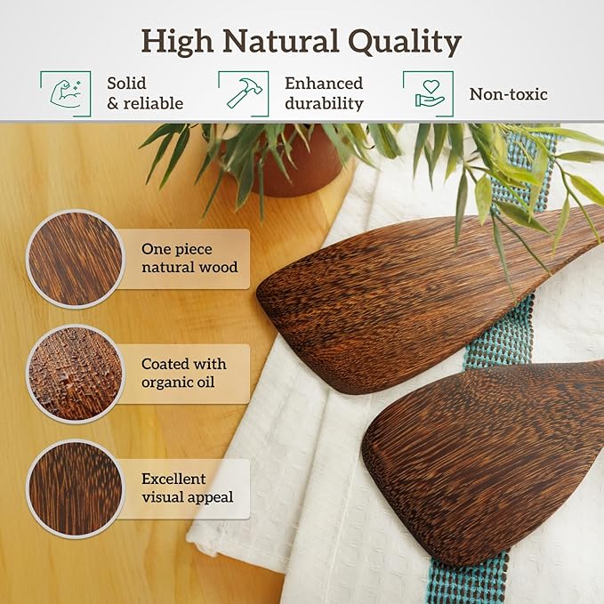 Wooden Cooking Spatula Set (2-Pack), Natural Wenge Wood Spatulas for Non-Stick Pans, Heat-Resistant Kitchen Turners for Frying, Wok & Flipping, Ideal Cookware Utensils for Cooking Eggs, Fish, Pancakes
