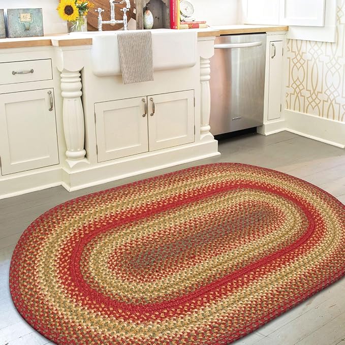 Homespice Cider Barn Jute Kitchen Rugs 2x3' - Black & Gold Oval Braided Rugs for Rustic and Country Decor, Reversible, No Shed Jute for Easy Maintenance