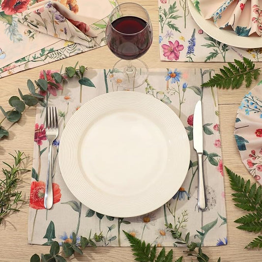24 Pcs Butterfly and Wild Flowers Cloth Napkins Floral Plants Reusable Napkins French Retro Toile Dinner Soft Absorbent for Summer Holiday Party