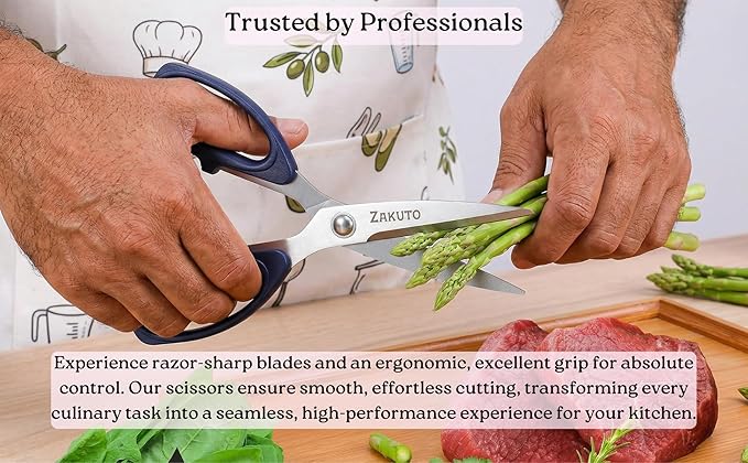 Kitchen Scissors 2-Pack – Heavy Duty Meat Cutting Shears for Chicken, BBQ, Poultry & Fish | Multipurpose Food Scissors Set with Non-Slip Handles | Stainless Steel Herb & Vegetable Shears