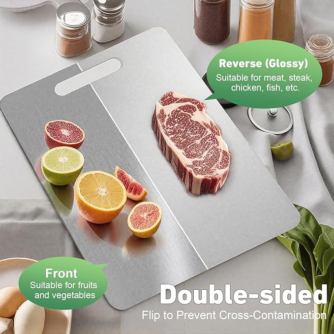 Katuchef Titanium Cutting Board, 2026 New 100% Pure Titanium Cutting Boards for Kitchen, Titan Cut Pro Double Sided Chopping Board, Non Toxic Dishwasher Safe Durable Cut for Meat Fruit Vegetable(M)