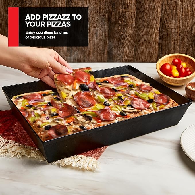 10x14 Detroit Style Pizza Pan – Non-Stick Coated Deep Dish Aluminum Pan for Focaccia, Sicilian Bread, Baking Brownies, Chicago Deep Dish Pizza, Rectangle Pizza Pan for Oven, Heavy Duty Bakeware