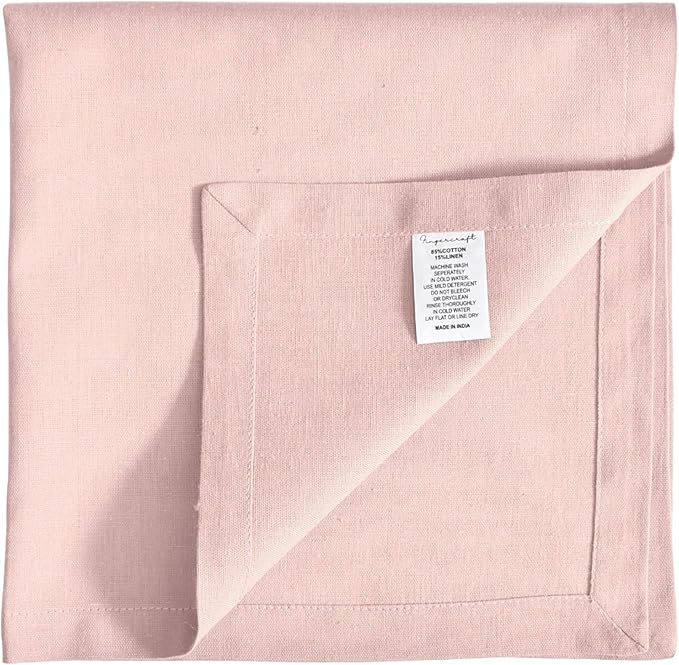 FINGERCRAFT Cloth Napkins, Cotton Linen Blend 20in Napkins Cloth Washable 12 Pack Premium Quality for Parties, Weddings, Mitered Corner Dinner Napkin for Every Day Use Special Color Dusty Pink