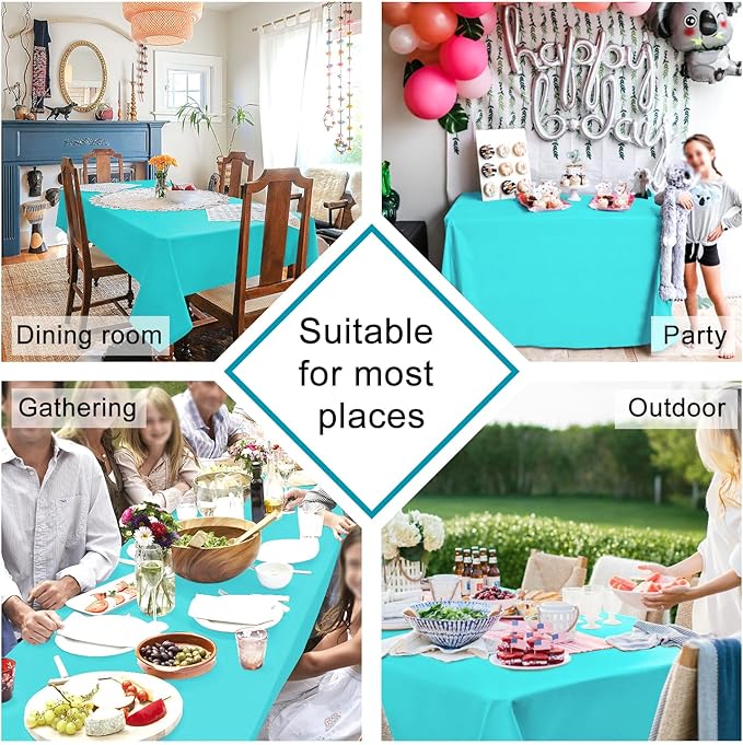 Hiasan 2 Pieces Solid Rectangle Tablecloth - Waterproof and Spillproof Washable Polyester Fabric Table Cloth for Kitchen and Dining Room, Aqua, 54 x 108 Inch