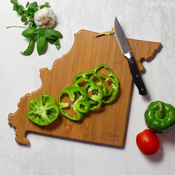 Totally Bamboo Missouri State Shaped Cutting Board and Charcuterie Serving Platter with Artwork by Summer Stokes, Includes Hang Tie for Wall Display