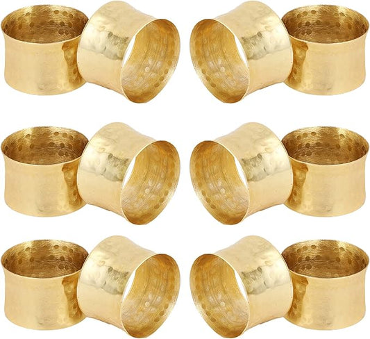 Handmade Round Hammered Golden Napkin Rings Holder for Dinning Table Parties Everyday, Set of 12
