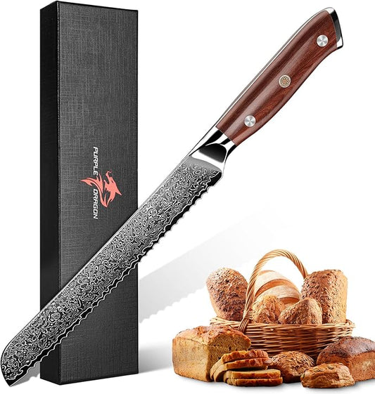 Purple Dragon Bread Knife for Homemade - 8 Inch Serrated Knife for Slicing Sourdough Bread, Cake & Fruits - Christmas Gift for Men and Women