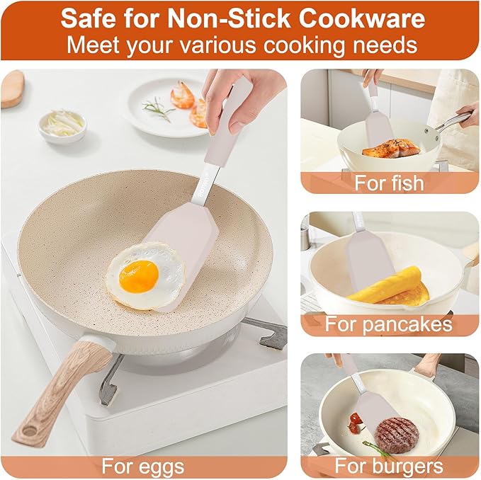 Silicone Spatula, 13 x 3.2 In, 600°F Heat Resistant Kitchen Spatula, BPA Free, Flexible Turner For Non Stick Frying Pan, Cooking, Flipping Egg and Pancake, Dishwasher Safe (Khaki)