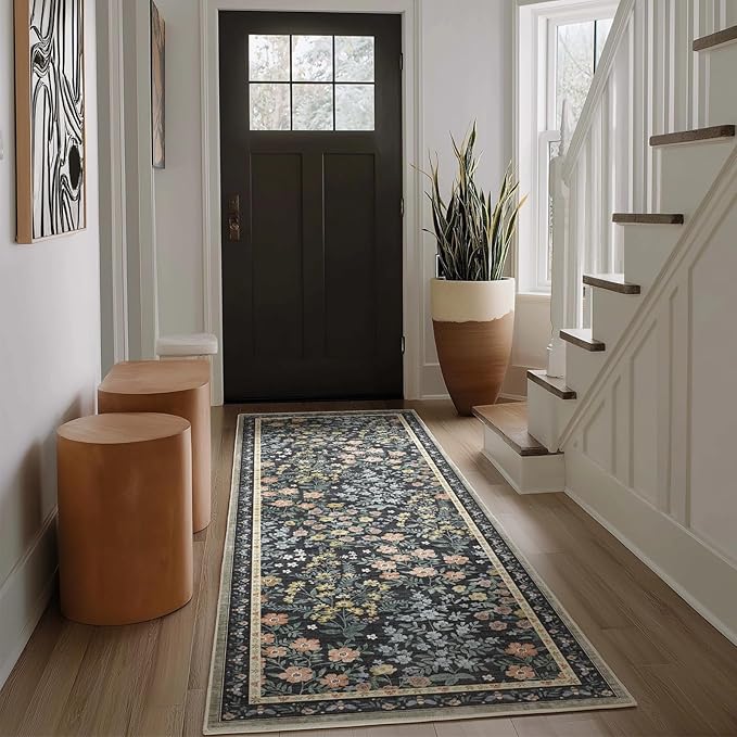 Washable Kitchen Rug Runners for Hallways: 2'x6' Entryway Rug with Non Slip Backing Low Pile Soft Indoor Floor Carpet Runner for Kitchen Laundry Room Entry Bedroom Hallway
