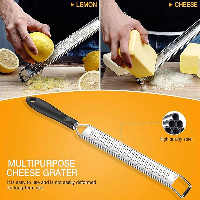 Lemon Zester & Cheese Grater - Steel - Kitchen Tool, Nutmeg, Vegetables, Fruits, Dishwasher