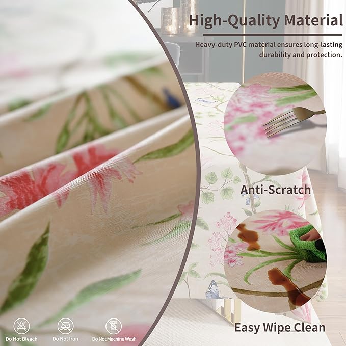 Rectangle Table Cloth,100% Waterproof Tablecloth Oil Proof Spill Proof Vinyl Table Cloth, Wipe Clean Plastic Table Cover for Dining, Camping, Indoor and Outdoor 54" x 78",Pink
