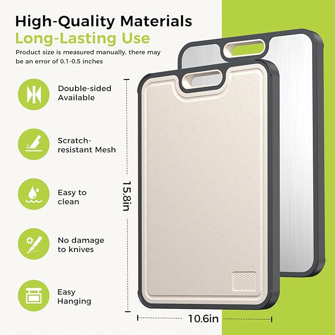 Titanium Cutting Board for Kitchen, Cutting Board Double Sided Food Grade, Pure Titanium/PP, Easy to Clean Large Size 15"×10.3"
