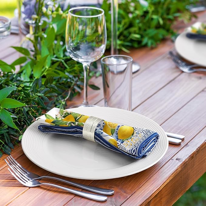 Lemon Napkins, 18×18 Inch Yellow Blue Dinner Cloth Napkins Set of 6, Washable Cotton Soft Absorbent Square Napkins for Dining Kitchen Party Wedding Decoration