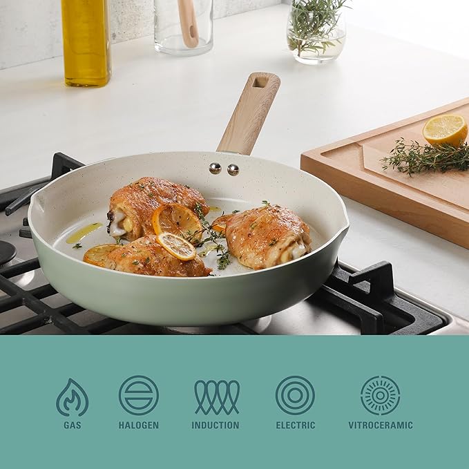 Gibson Home Marbleton 11 Inch Large Aluminum Fry Pan Cookware Non-Toxic Premium Ceramic Non Stick Frying Pan, Kitchen Egg Pan, Omelet Pan, Always Pan, Pots and Pans, Sage Green, Induction Safe
